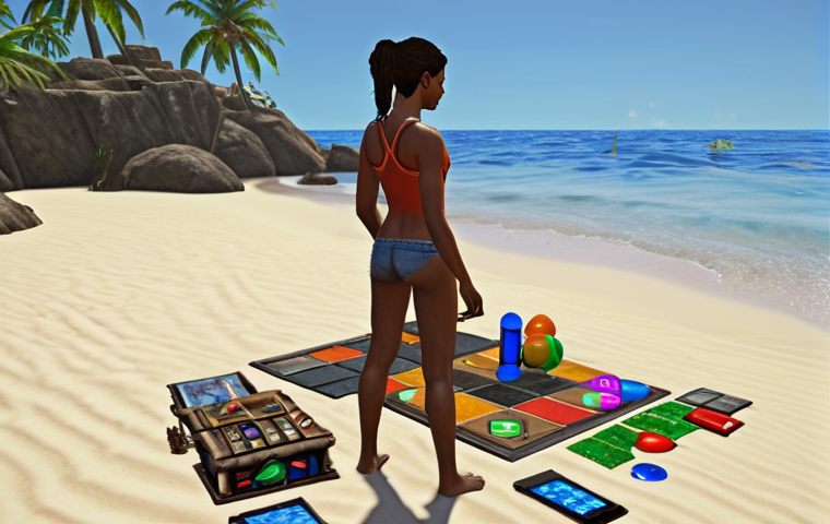 **A rookie Eternal Return player, overwhelmed but determined, standing on the Lumia Island beach. The player is surrounded by resource nodes and crafting materials, with the game's UI elements subtly visible. The scene emphasizes the initial confusion and excitement of starting the game.**