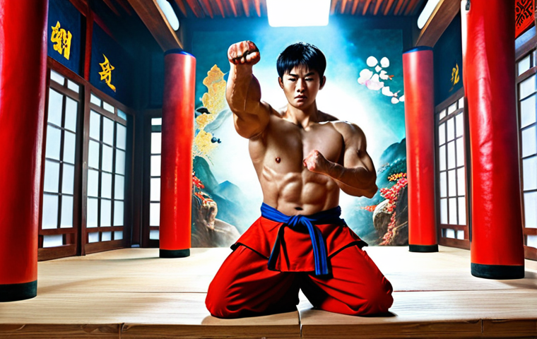 Hyeonwoo Rework**
Prompt: "Eternal Return, Hyeonwoo, buffed, powerful top laner, dynamic action pose, confident expression, Vietnamese dojo background, vibrant colors, fantasy elements."
**